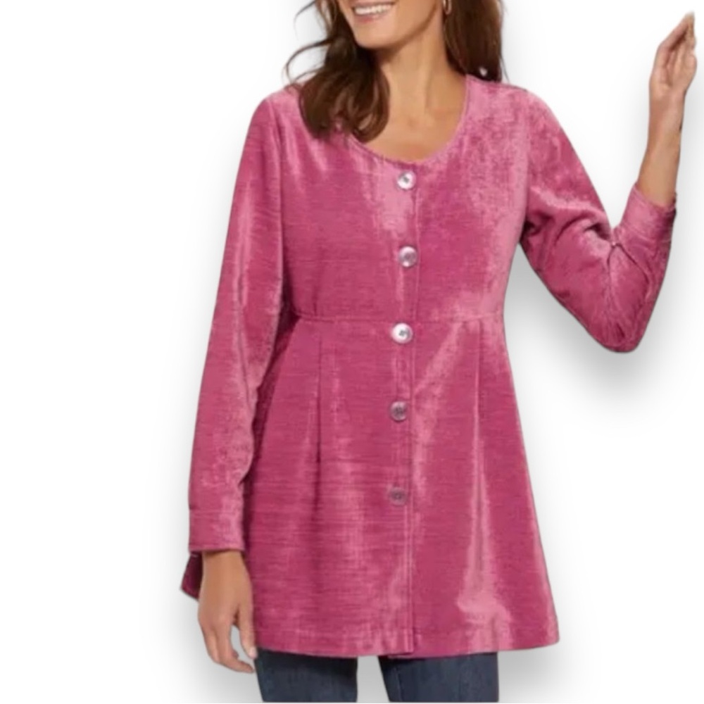 Soft Surroundings Fiona Chenille Tunic Top Fuchsia Berry S